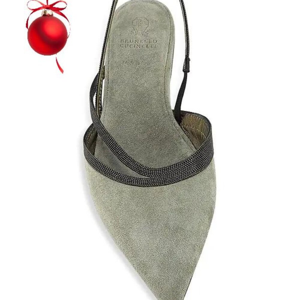 NEW BRUNELLO CUCINELLI SLINGBACK FOR WOMAN LEATHER SUEDE SZ 9B US 39 EU - THYME